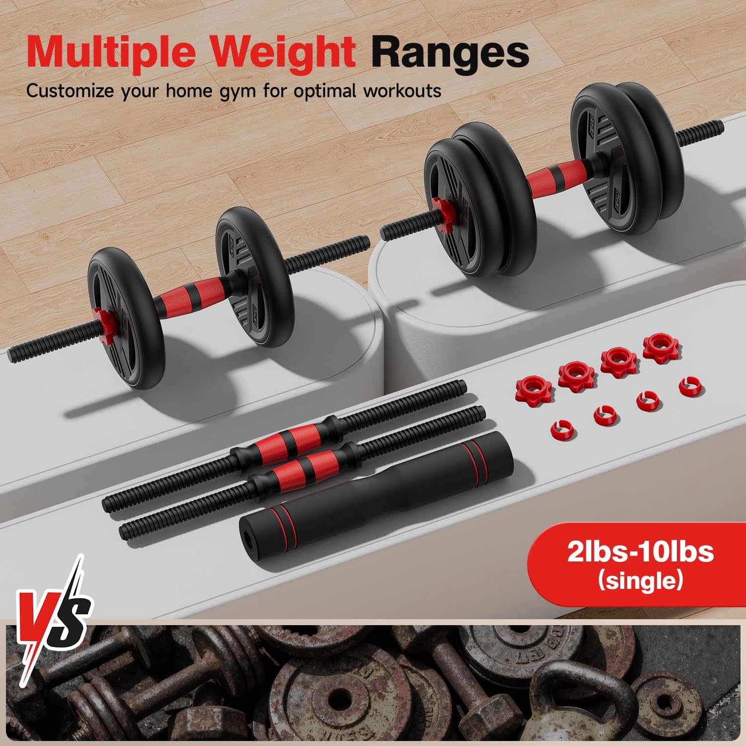 5-in-1 Adjustable Dumbbell Set 20/30/45/70/90lbs - Free Weights Set with Barbell, Kettlebell & Push Up Stand - Image 3