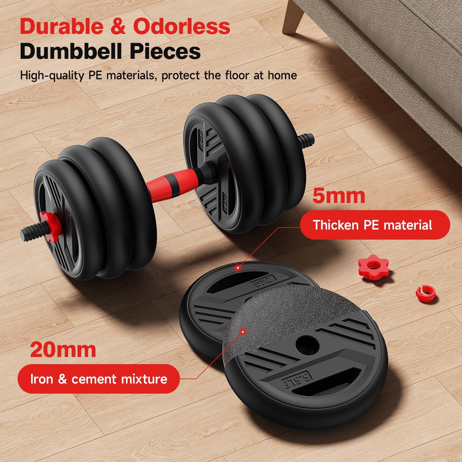 5-in-1 Adjustable Dumbbell Set 20/30/45/70/90lbs - Free Weights Set with Barbell, Kettlebell & Push Up Stand - Image 5